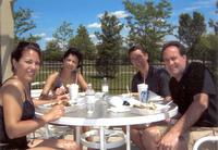 Nice hair Stevo with Linda, Georgina and Kevin at Four Bridges pool