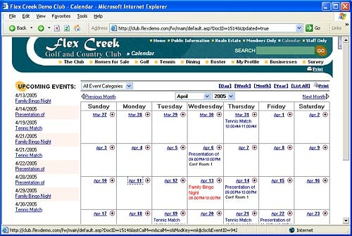 Calendar Of Events - Month View